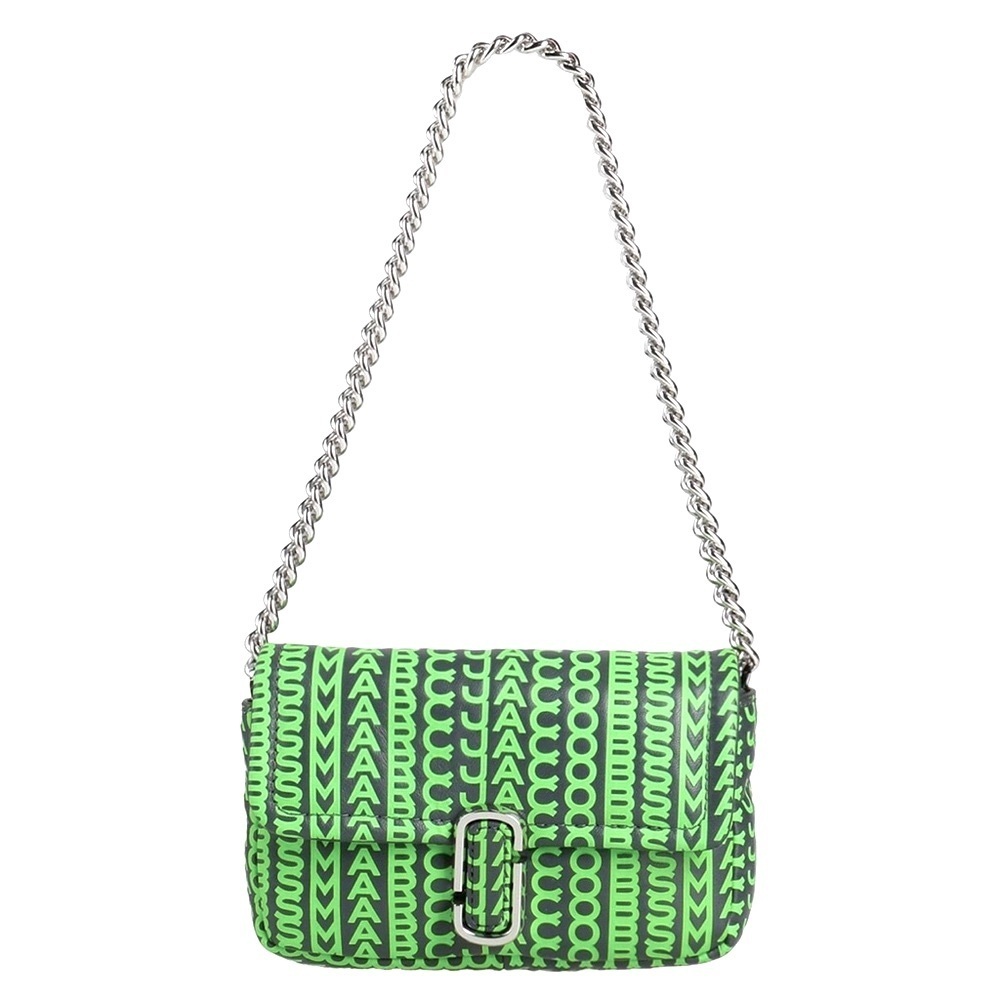 NEW MARC JACOBS Logo Monogram Leather Chain Strap Crossbody Dark Grey Green - Picture 6 of 9